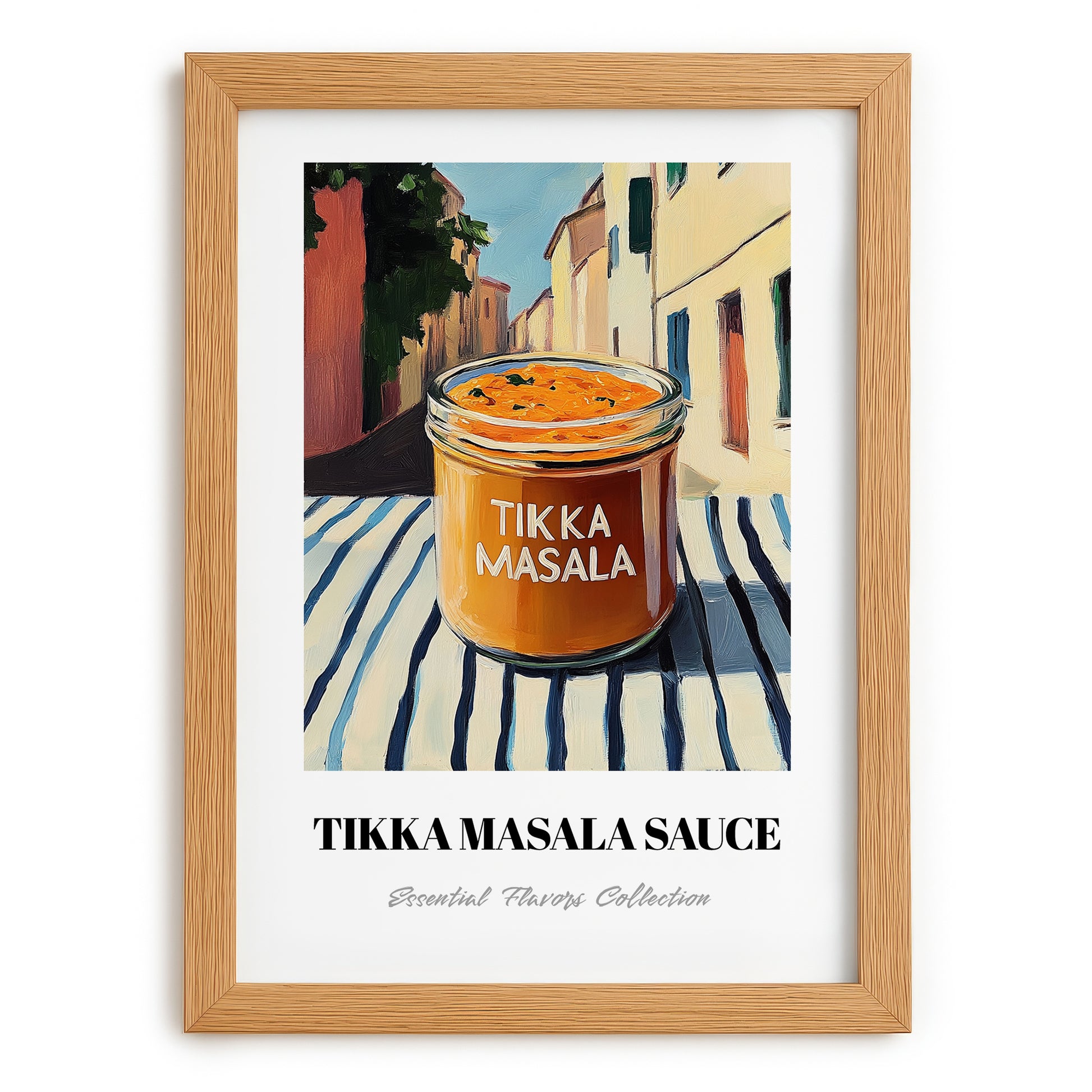 Tikka Masala Sauce – Italian Urban Café Scene, Pantry Poster, set in oak frame