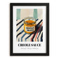 Creole Sauce – on Striped Tablecloth, Grocery Illustration, in sleek black frame
