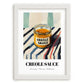 Creole Sauce – on Striped Tablecloth, Grocery Illustration, placed in minimal white frame