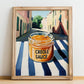 Creole Sauce – Italian Outdoor Café Scene, Food Shelf Illustration, no-text version framed in wood