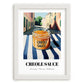 Creole Sauce – Italian Outdoor Café Scene, Food Shelf Illustration, placed in minimal white frame