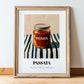 Passata – on Striped Tablecloth, Food Shelf Poster, in wooden frame leaning on the floor