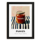 Passata – on Striped Tablecloth, Food Shelf Poster, in sleek black frame