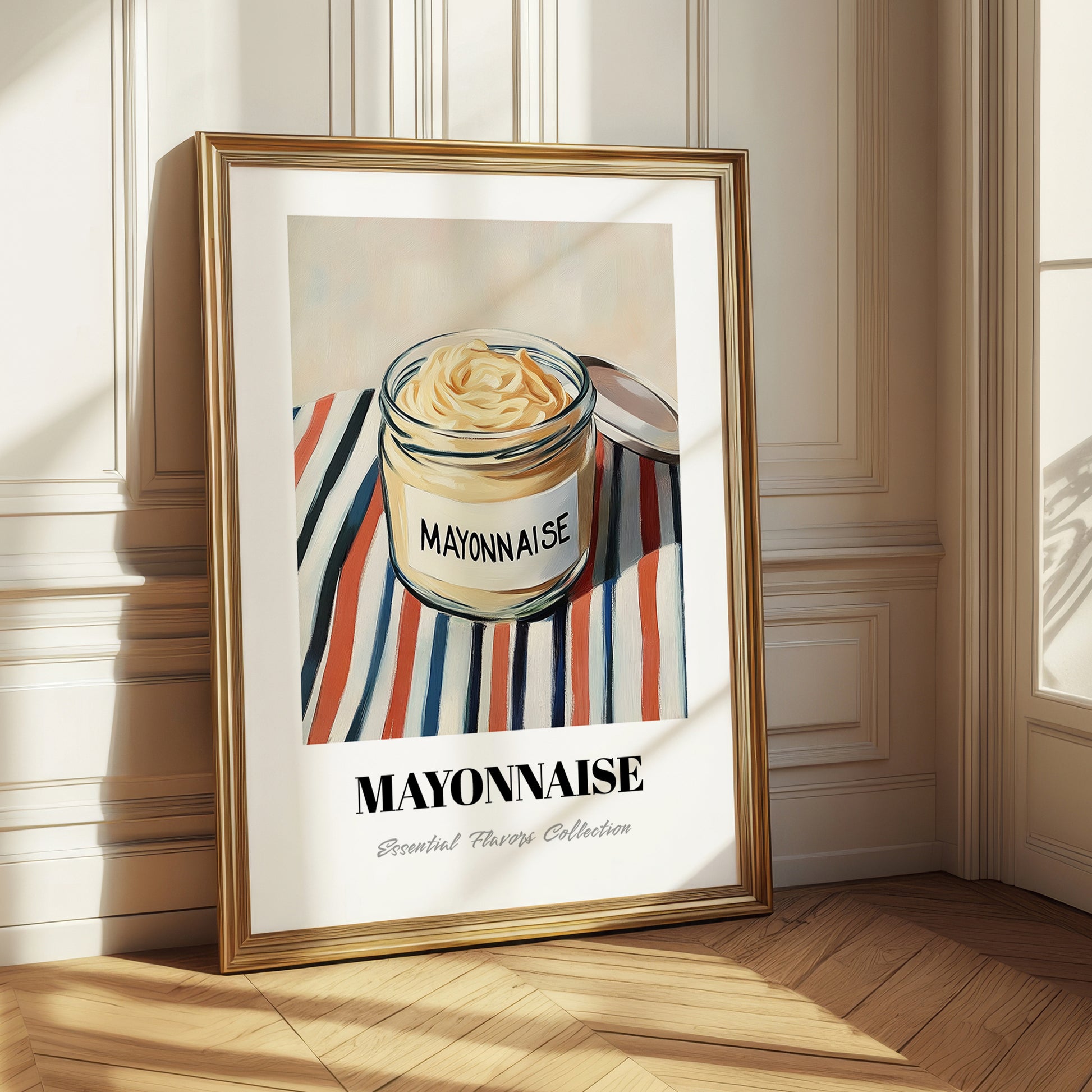 Mayonnaise – on Striped Tablecloth, Ingredients Corner Wall Decor