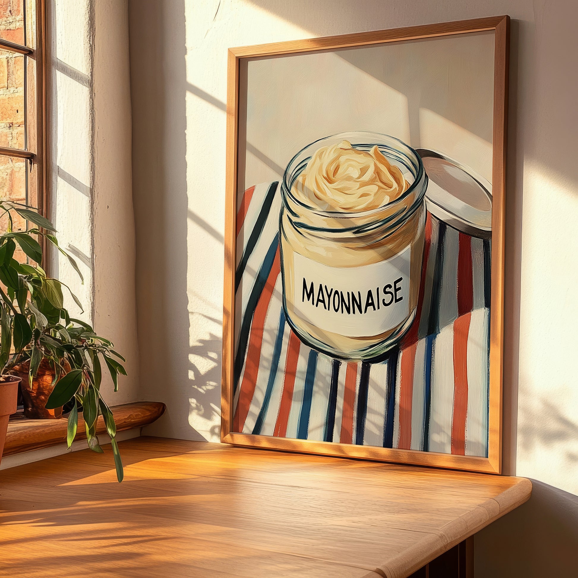 Mayonnaise – on Striped Tablecloth, Ingredients Corner Wall Decor, clean layout with no caption