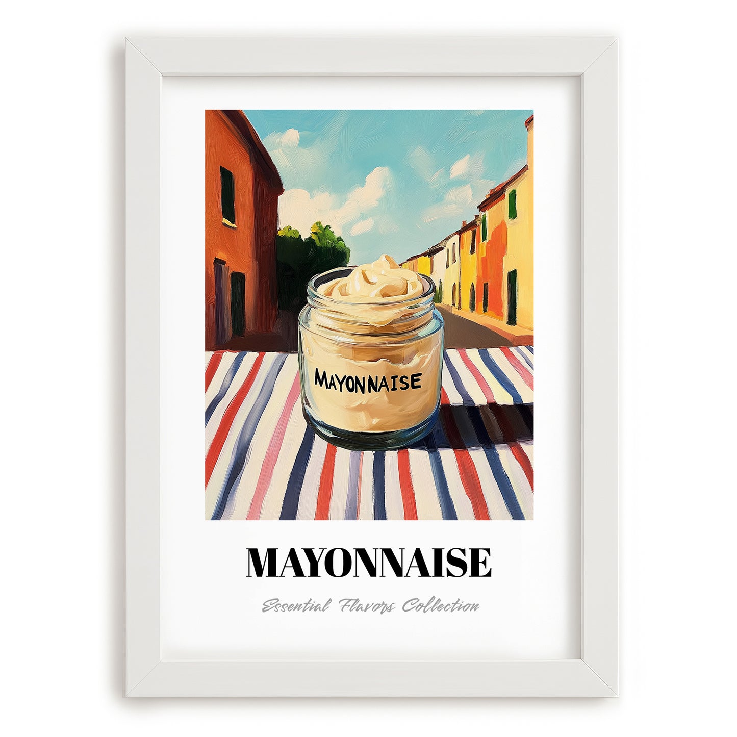 Mayonnaise – Italian Street Café Scene, Grocery Print, placed in minimal white frame