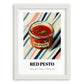 Red Pesto – on Striped Tablecloth, Larder Still Life, placed in minimal white frame