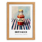Hot Sauce – on Striped Tablecloth, Bbq Poster, set in oak frame