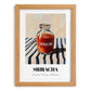 Sriracha – on Striped Tablecloth, Bbq Illustration, set in oak frame