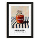 Sriracha – on Striped Tablecloth, Bbq Illustration, in sleek black frame