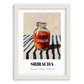 Sriracha – on Striped Tablecloth, Bbq Illustration, placed in minimal white frame