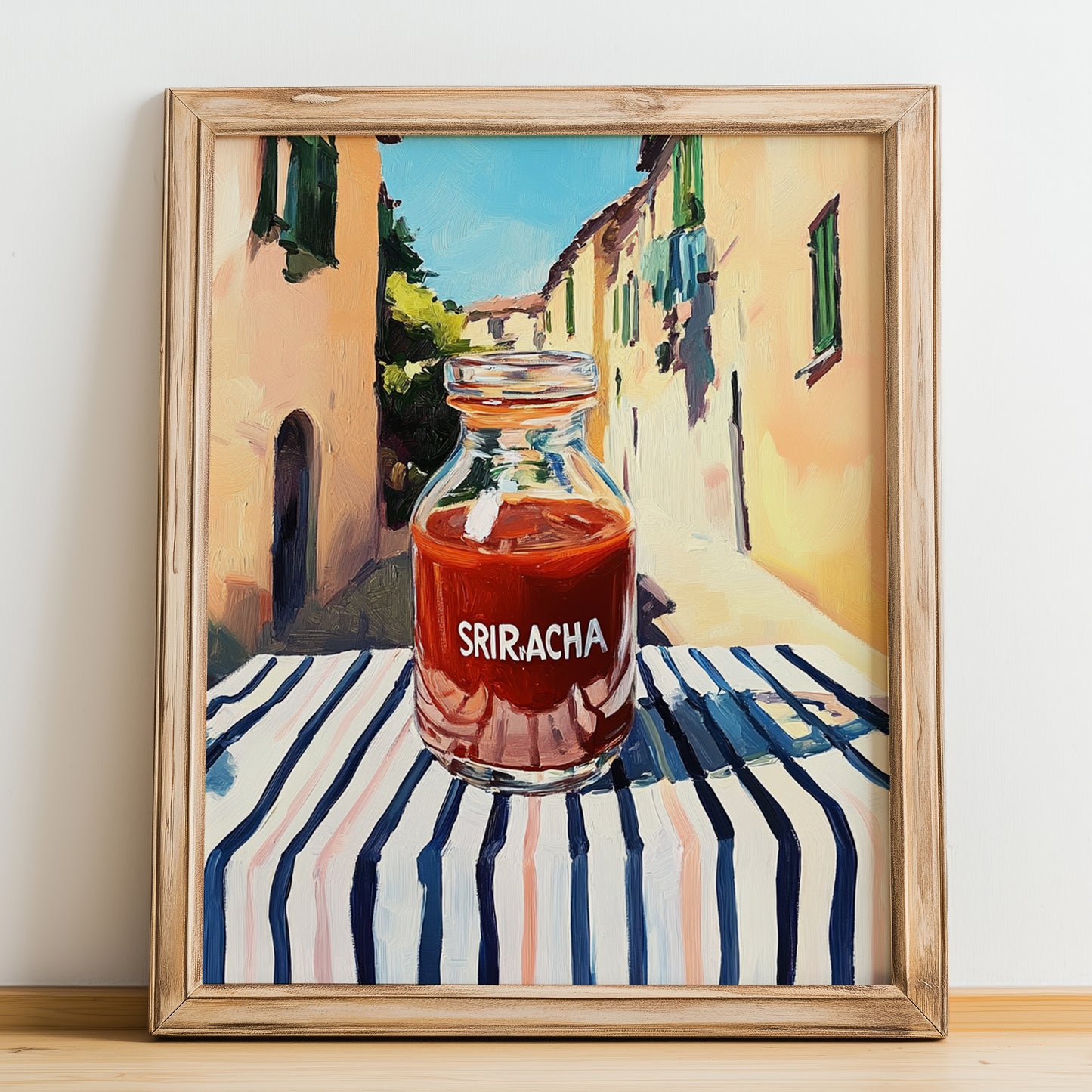 Sriracha – Italian Café on the Corner, Bbq Wall Decor, no-text version framed in wood