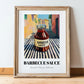 Barbecue Sauce – Italian Street Café Scene, Bbq Illustration, in wooden frame leaning on the floor