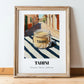 Tahini – Italian Street Café Scene, Kitchen Storage Wall Art, in wooden frame leaning on the floor