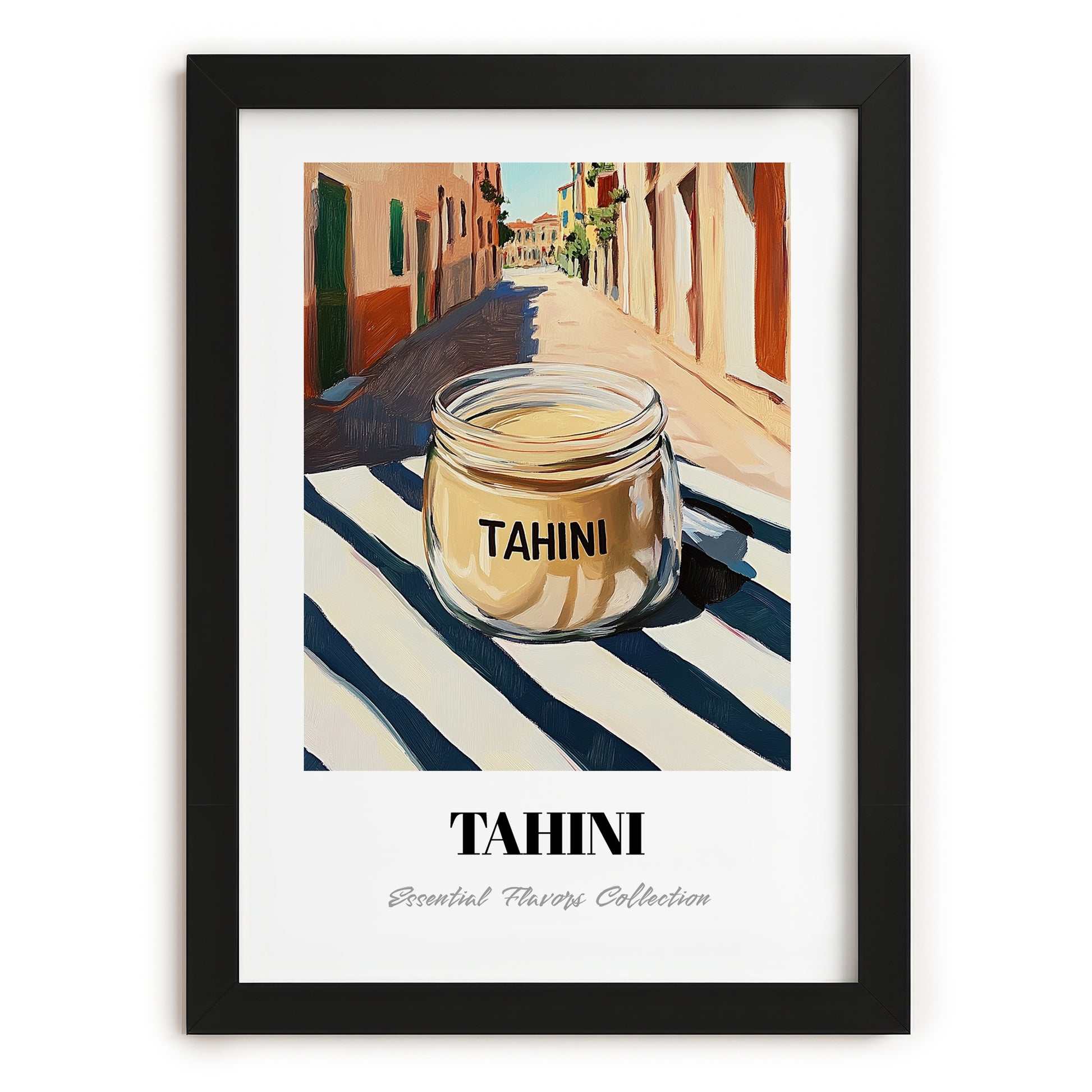 Tahini – Italian Street Café Scene, Kitchen Storage Wall Art, in sleek black frame