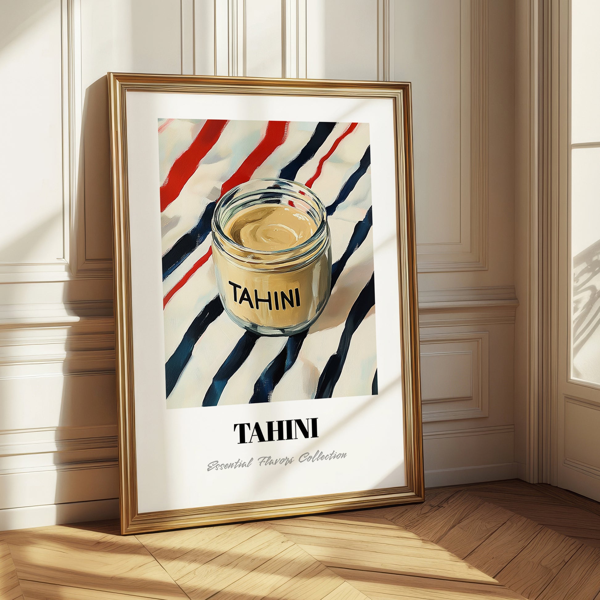 Tahini – on Striped Tablecloth, Grocery Wall Decor