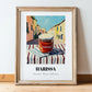 Harissa – Italian Urban Café Scene, Shelf Stock Wall Poster, in wooden frame leaning on the floor