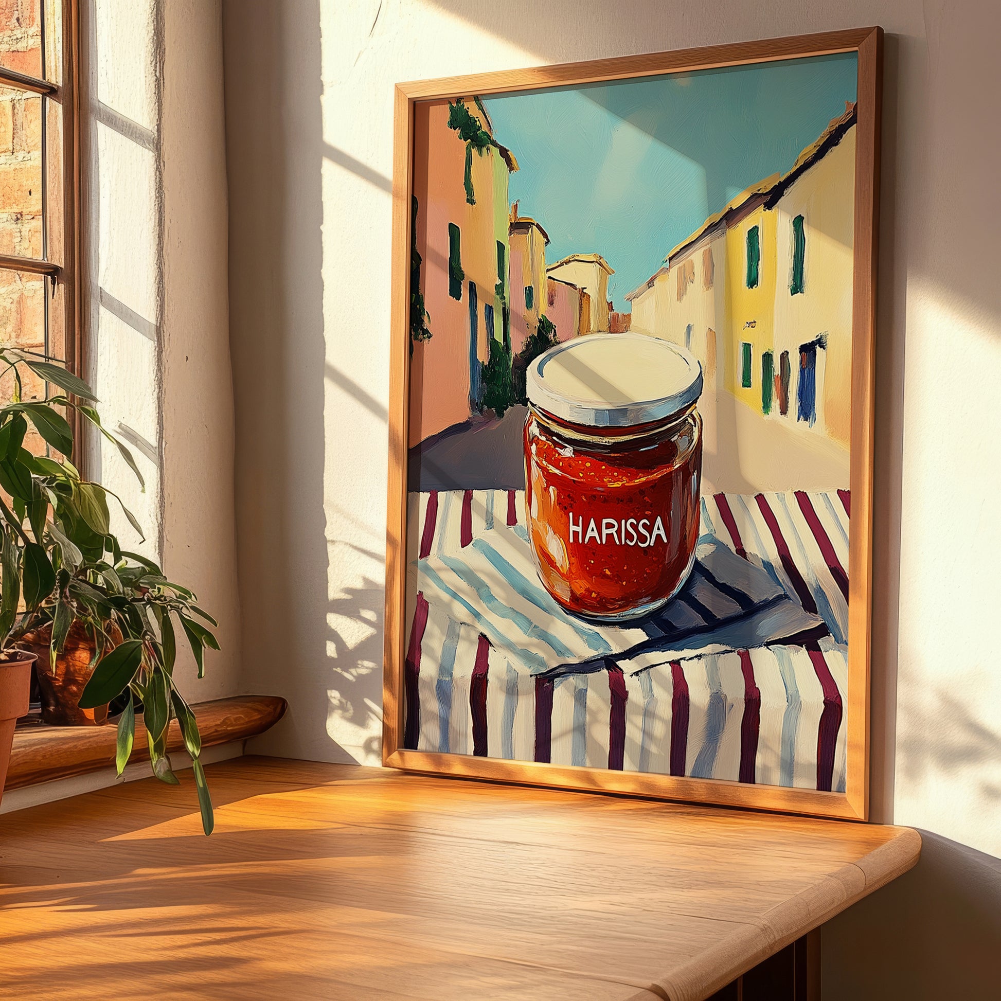 Harissa – Italian Urban Café Scene, Shelf Stock Wall Poster, clean layout with no caption