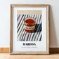 Harissa – on Striped Tablecloth, Pantry Wall Decor, in wooden frame leaning on the floor