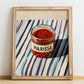 Harissa – on Striped Tablecloth, Pantry Wall Decor, no-text version framed in wood