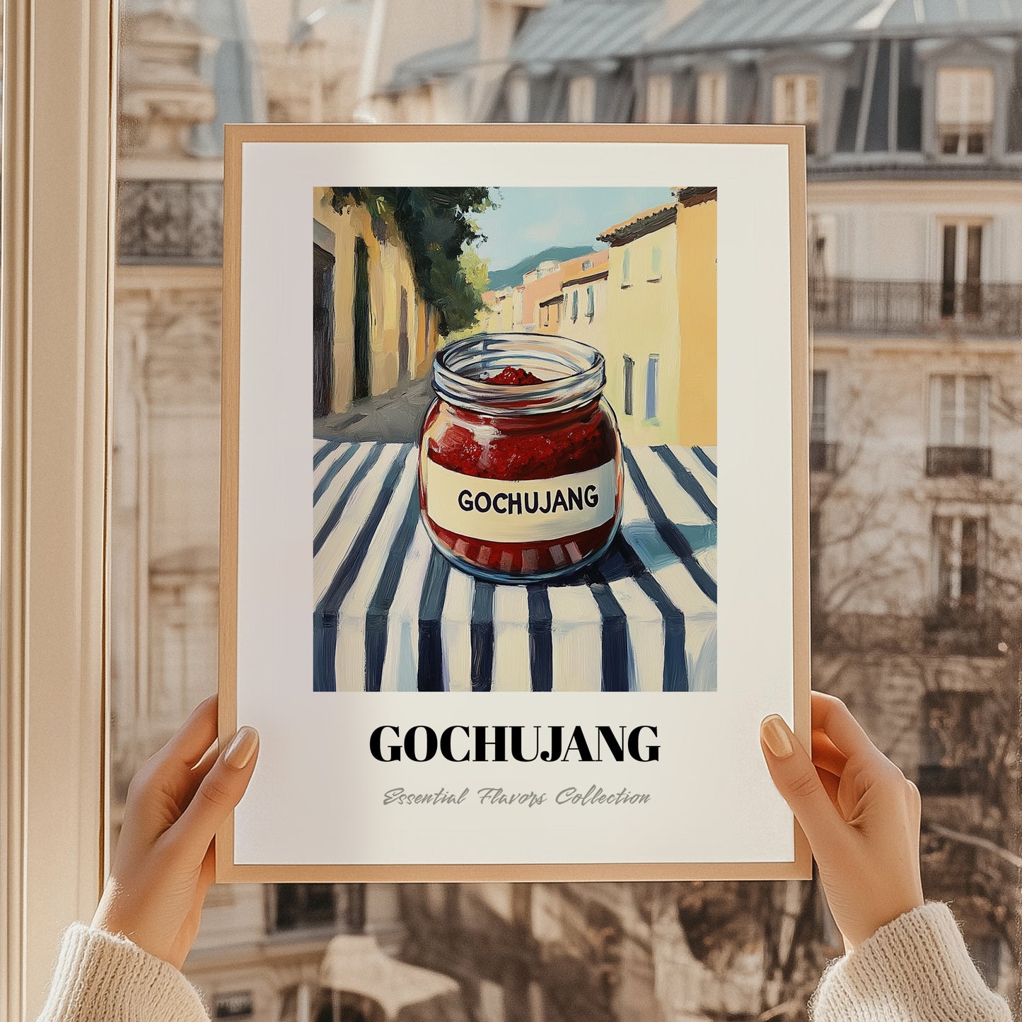 Gochujang – Italian Outdoor Café Scene, Dry Goods Wall Decor, styled in a charming Paris street view