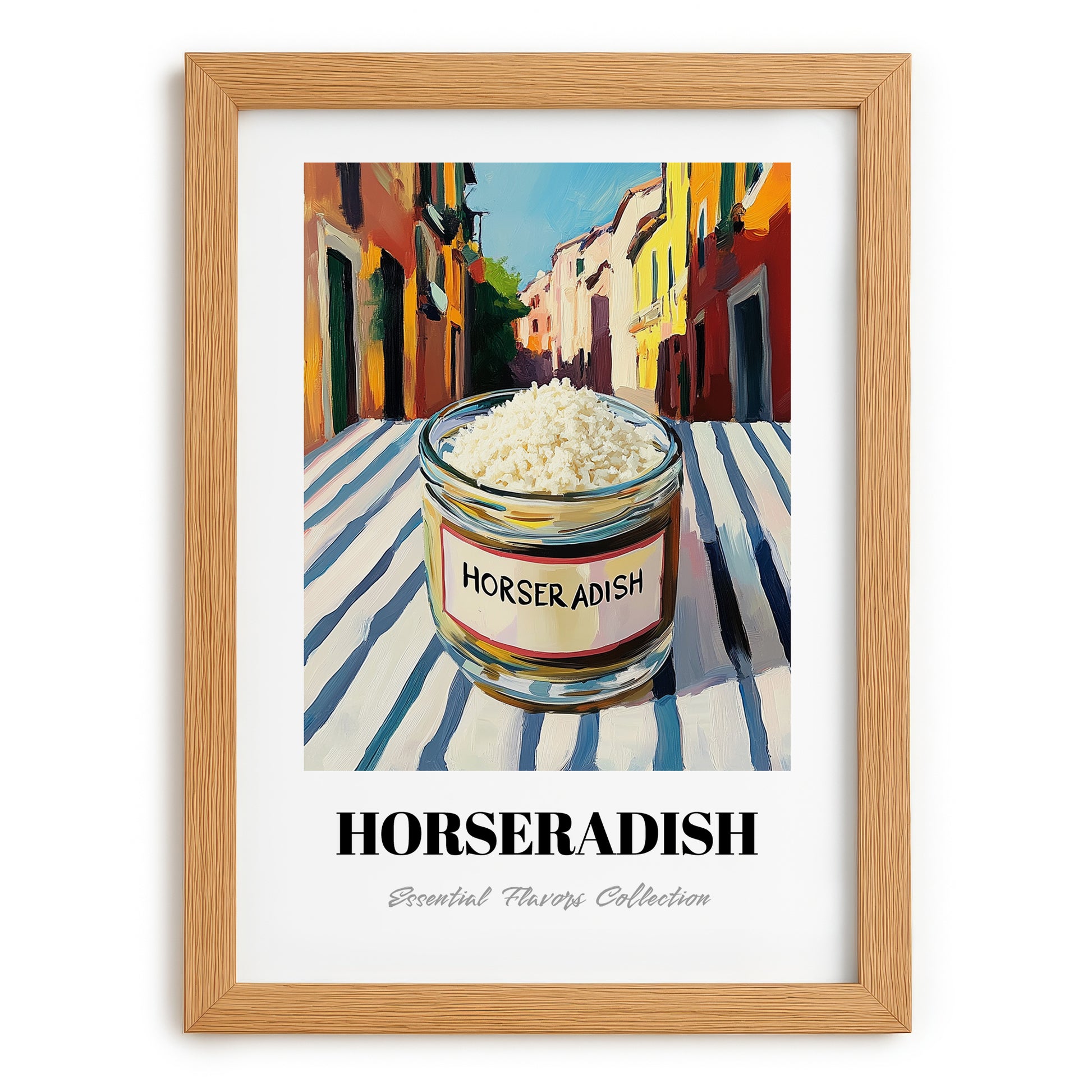 Horseradish – Italian Street Café Scene, Grocery Still Life, set in oak frame