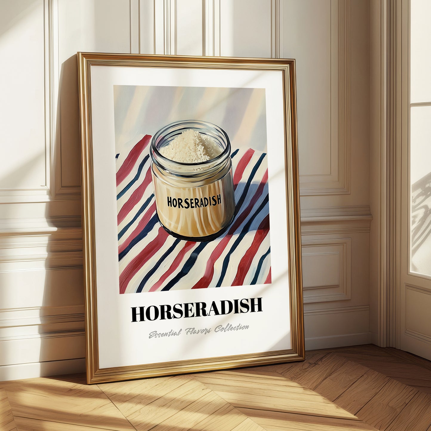 Horseradish – on Striped Tablecloth, Kitchen Storage Wall Decor