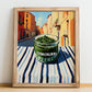 Chimichurri – Italian Street Café Scene, Bbq Wall Decor, no-text version framed in wood