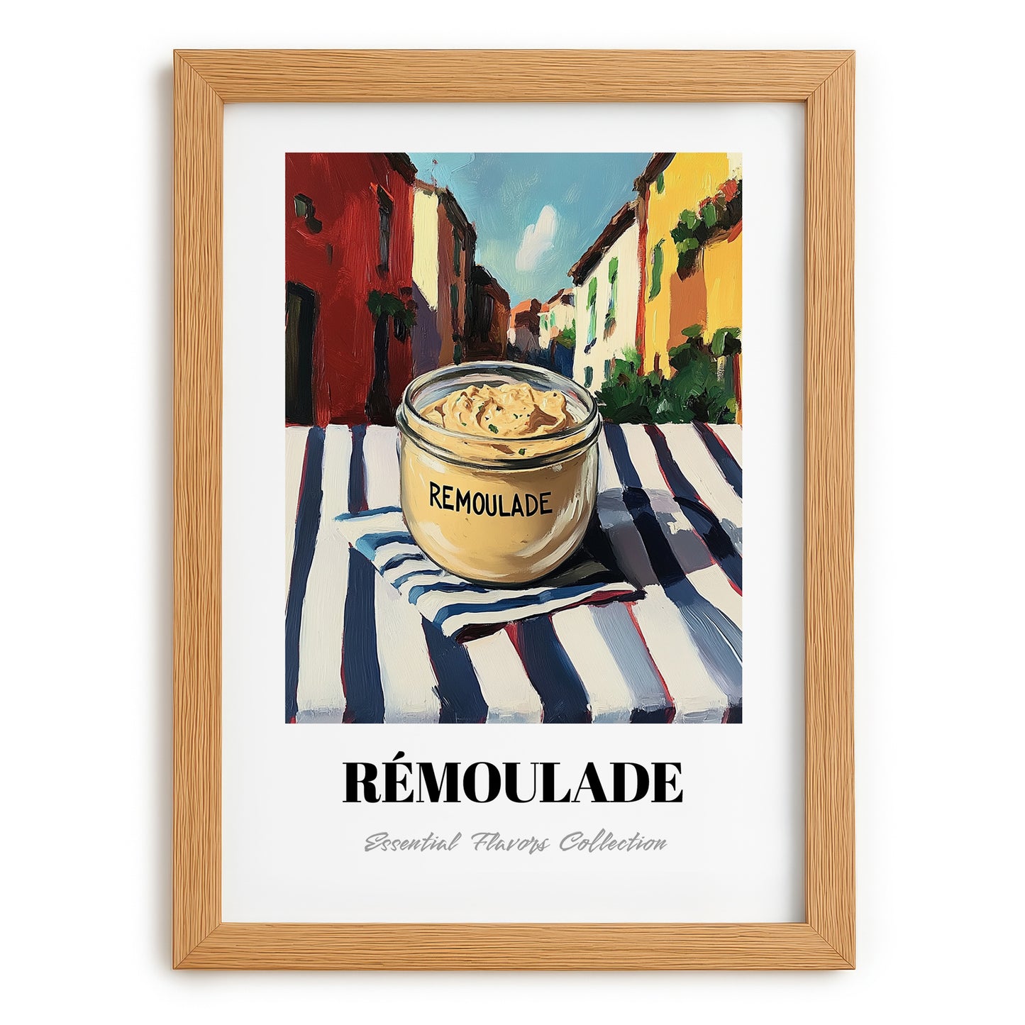 Remoulade – Italian Street Café Scene, Dry Goods Wall Decor, set in oak frame