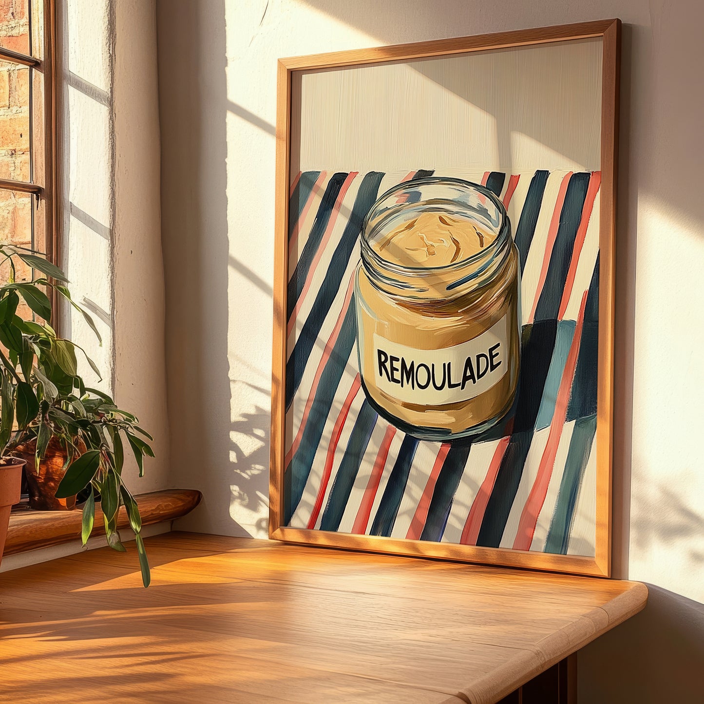 Remoulade – on Striped Tablecloth, Shelf Stock Painting, clean layout with no caption