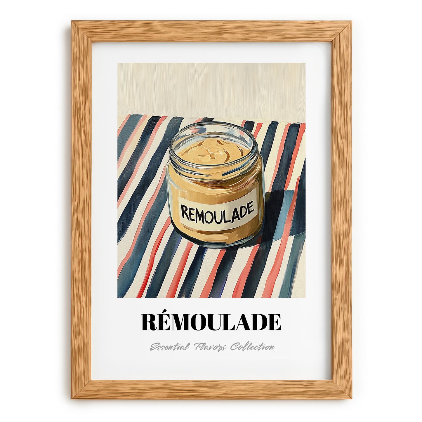 Remoulade – on Striped Tablecloth, Shelf Stock Painting, set in oak frame