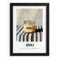 Aioli – on Striped Tablecloth, Kitchen Storage Painting, in sleek black frame