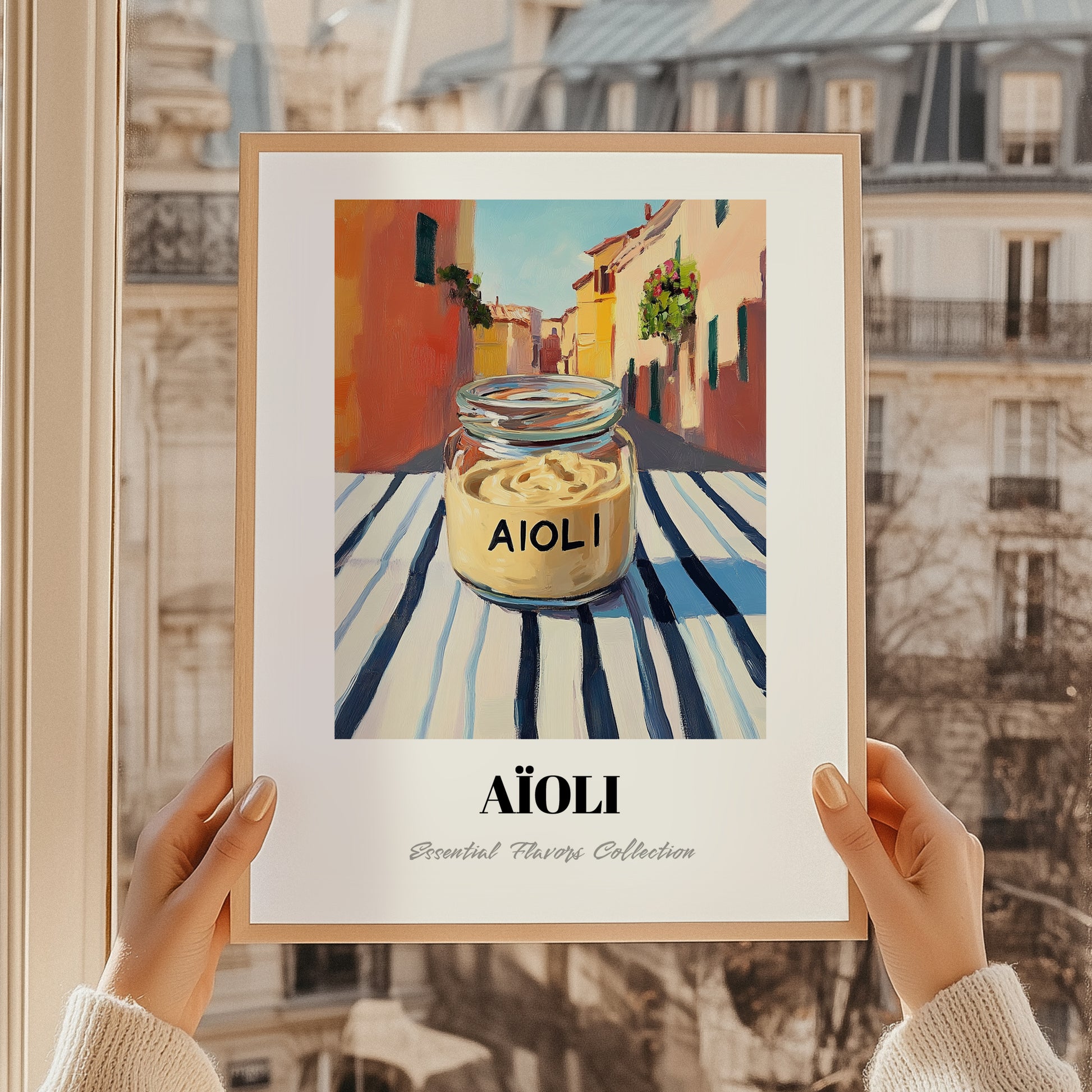 Aioli – Italian Outdoor Café Scene, Grocery Wall Decor, styled in a charming Paris street view