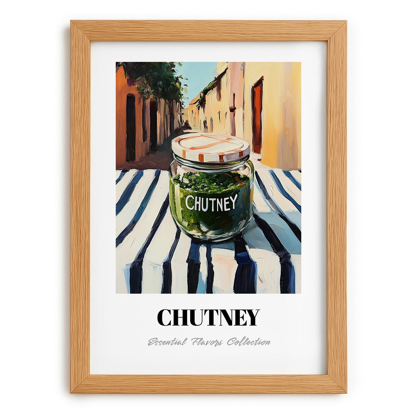 Chutney – Italian Café on the Corner, Food Shelf Illustration, set in oak frame