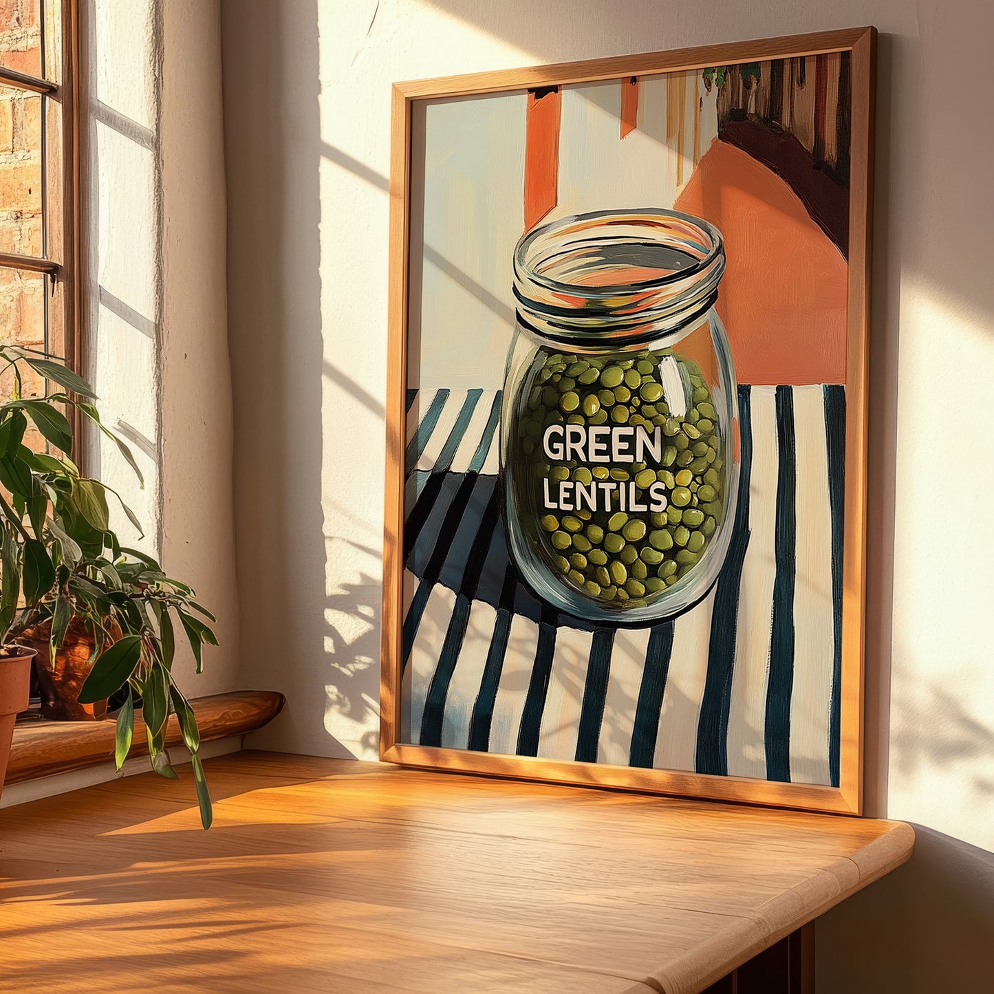 Green Lentils – Italian Café on the Corner, Kitchen Storage Illustration, clean layout with no caption