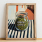 Green Lentils – Italian Café on the Corner, Kitchen Storage Illustration, no-text version framed in wood