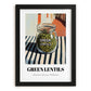 Green Lentils – Italian Café on the Corner, Kitchen Storage Illustration, in sleek black frame