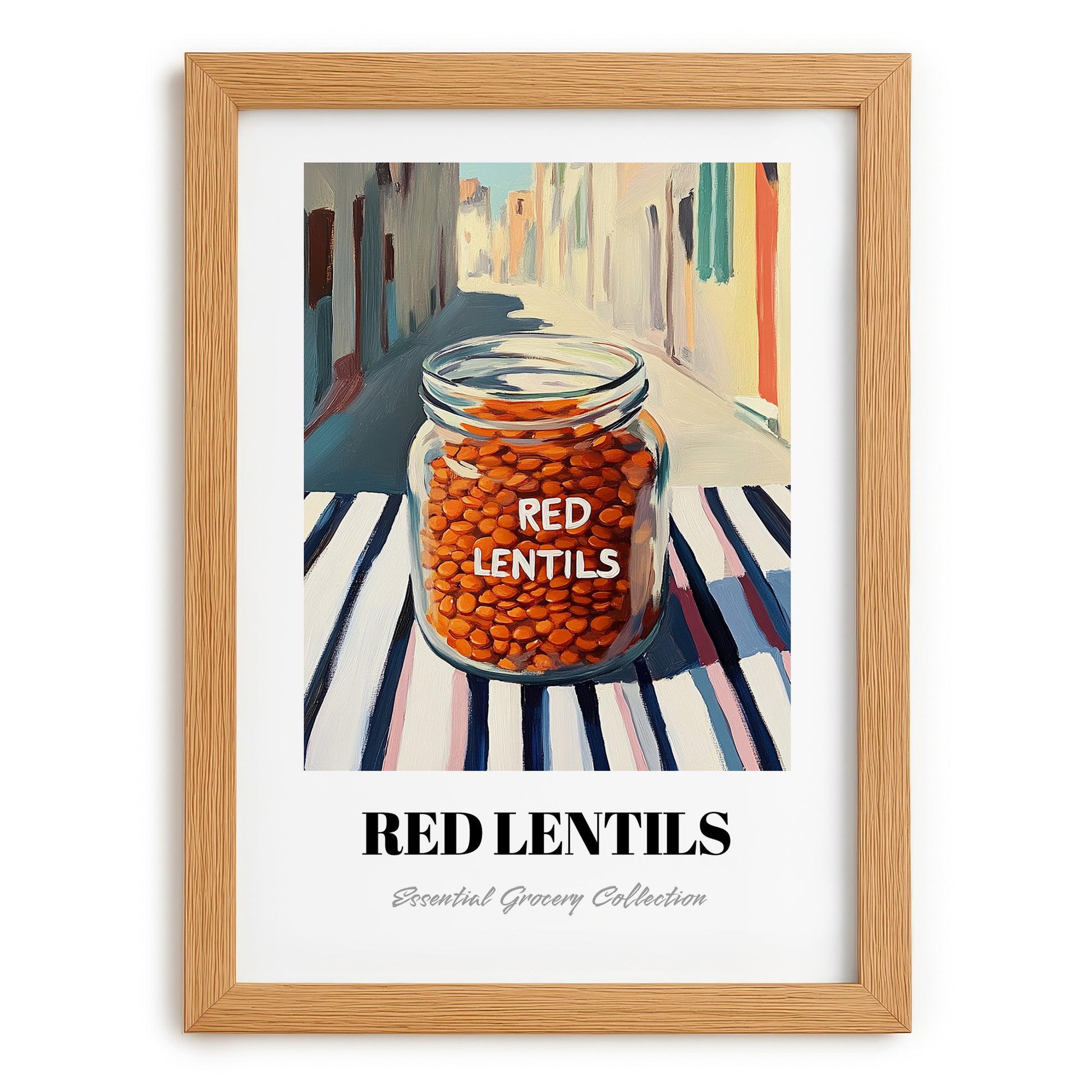 Red Lentils – Italian Café on the Corner, Larder Still Life, set in oak frame