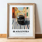 Black Lentils – Italian Street Café Scene, Food Shelf Painting, in wooden frame leaning on the floor
