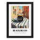 Black Beans – Italian Outdoor Café Scene, Grocery Illustration, in sleek black frame