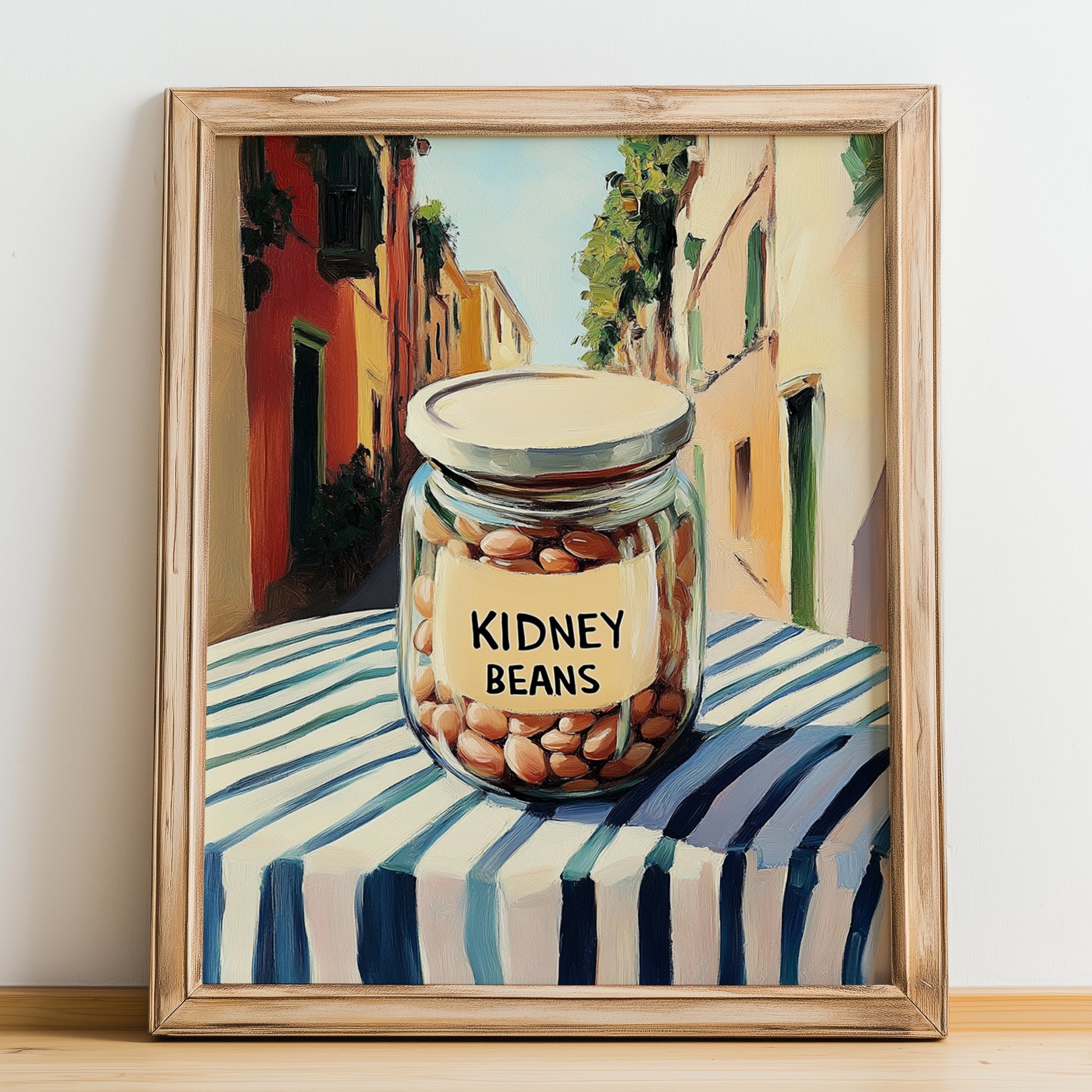 Kidney Beans – Italian Outdoor Café Scene, Food Stash Print, no-text version framed in wood