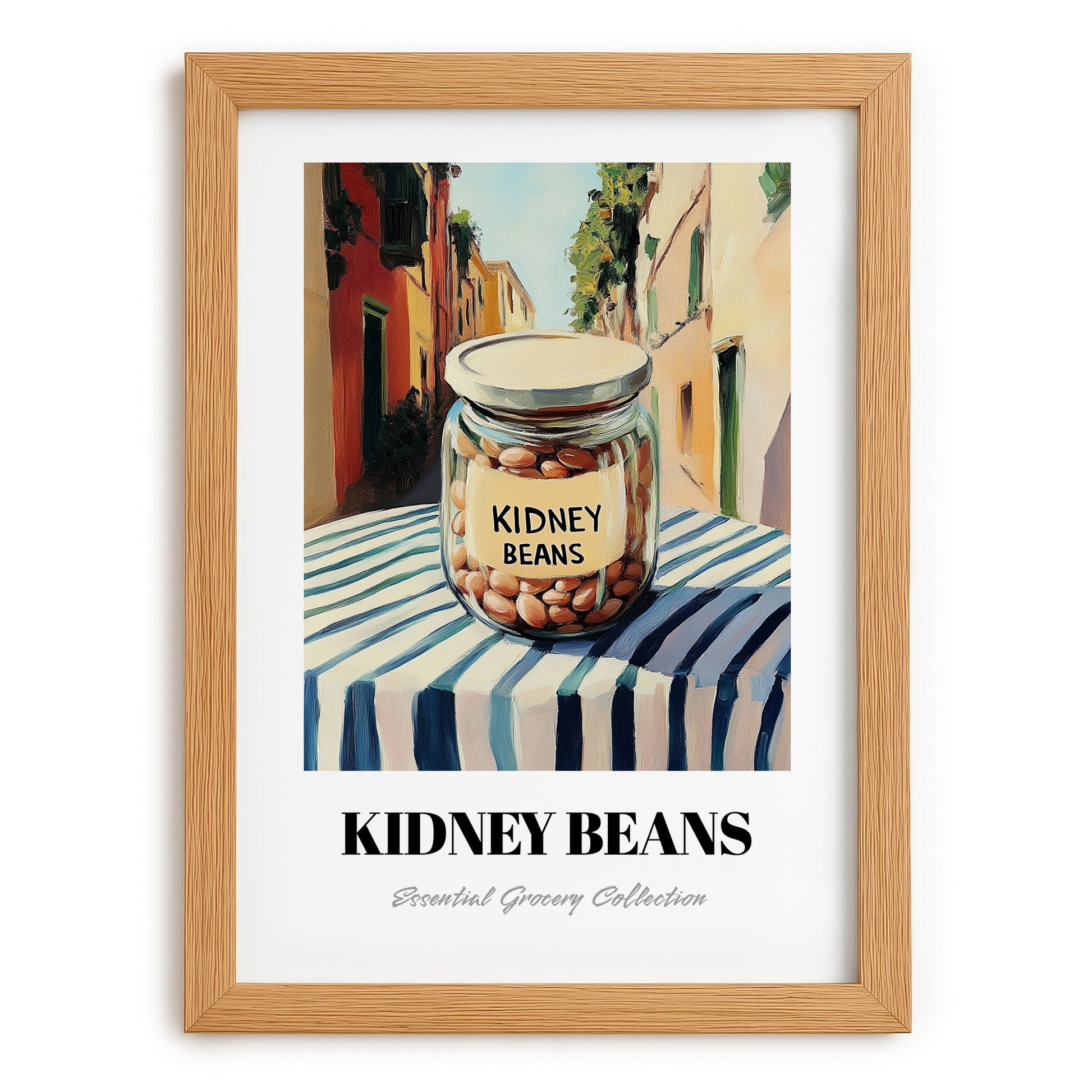 Kidney Beans – Italian Outdoor Café Scene, Food Stash Print, set in oak frame