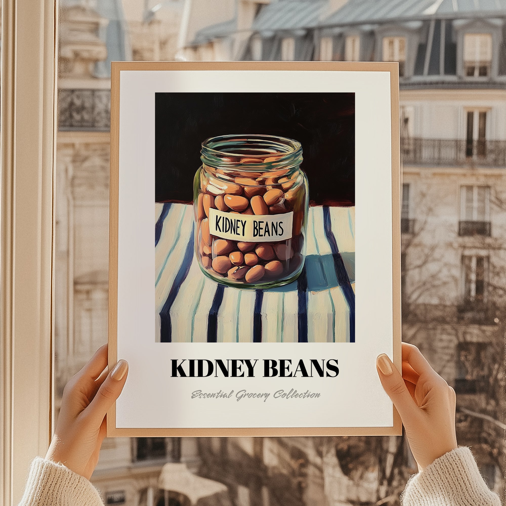 Kidney Beans – on Striped Tablecloth, Shelf Stock Poster, styled in a charming Paris street view
