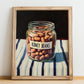 Kidney Beans – on Striped Tablecloth, Shelf Stock Poster, no-text version framed in wood