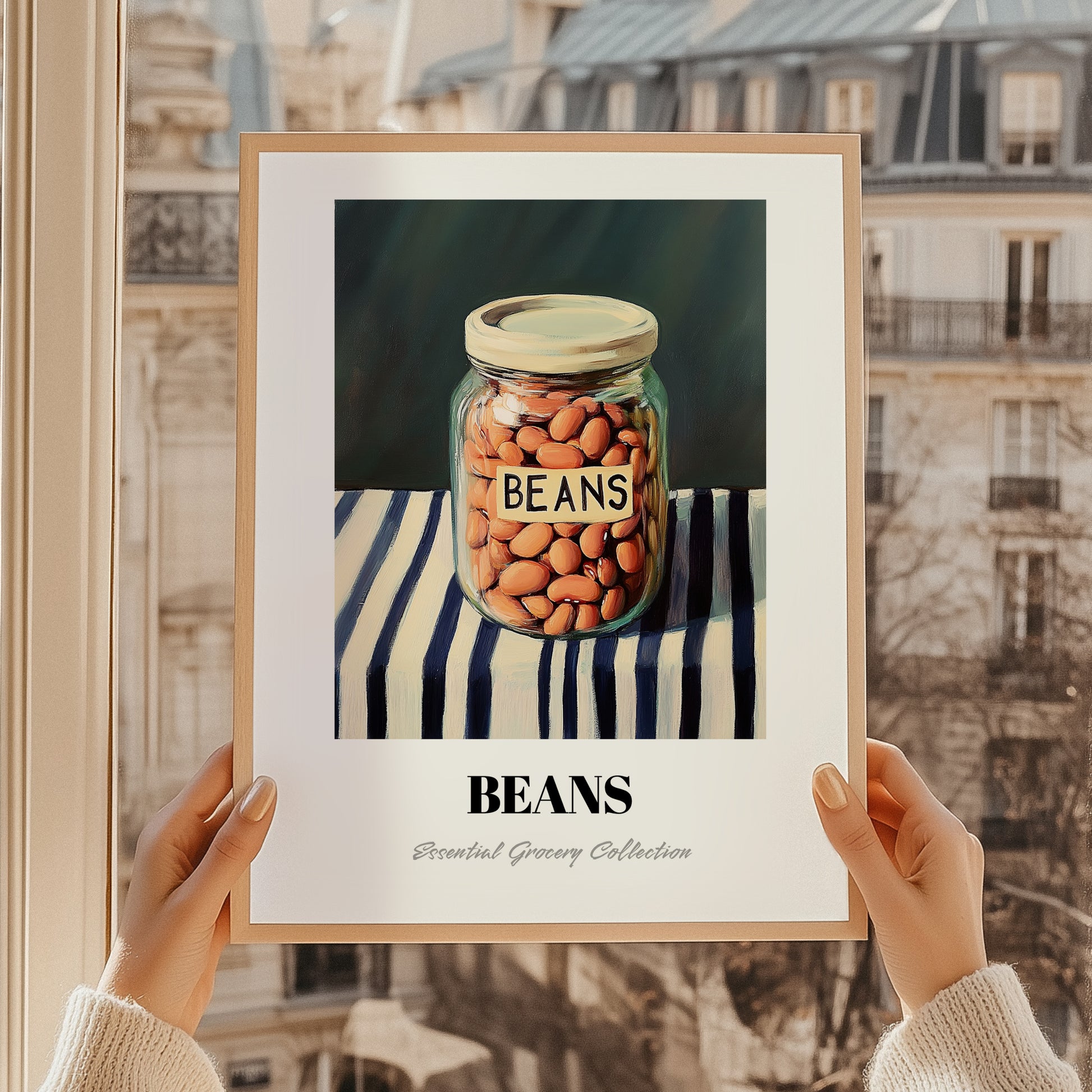 Beans – on Striped Tablecloth, Ingredients Corner Wall Decor, styled in a charming Paris street view