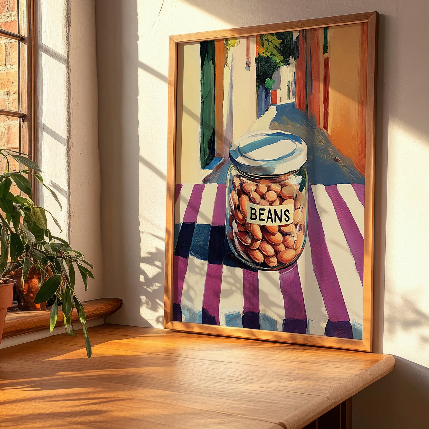 Beans – Italian Café on the Corner, Food Shelf Wall Illustration, clean layout with no caption