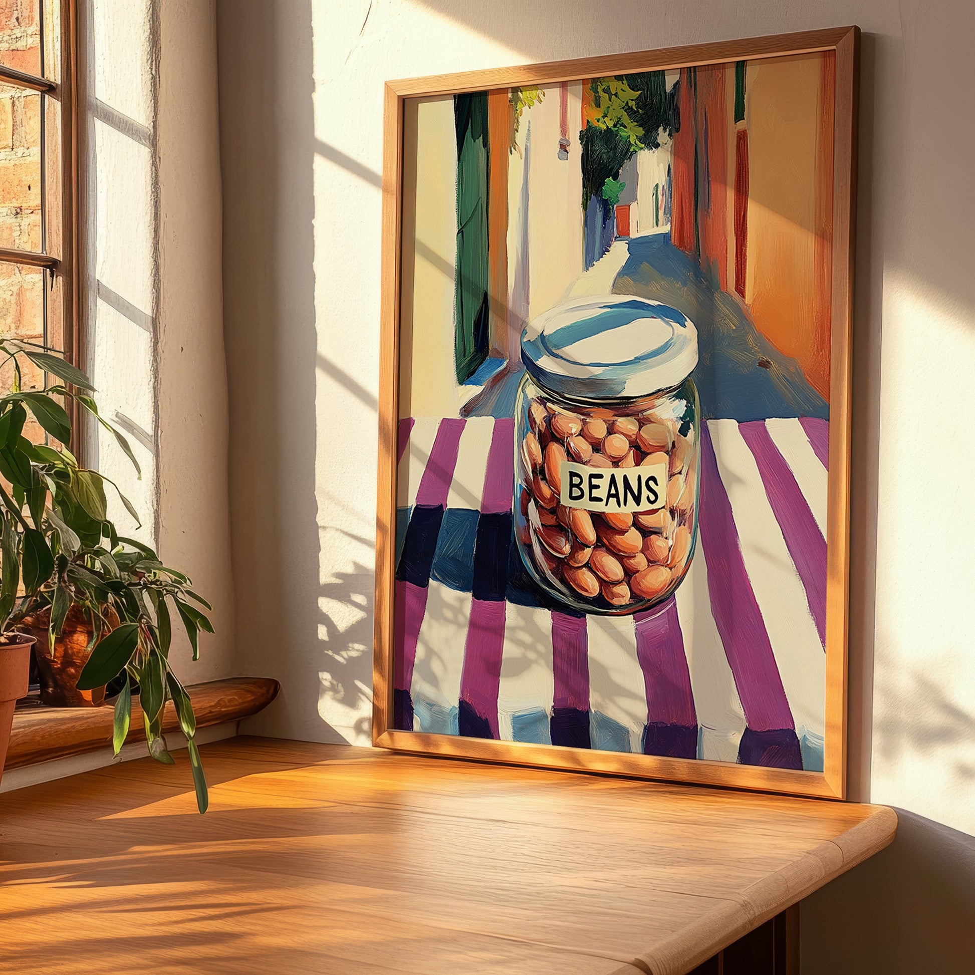 Beans – Italian Café on the Corner, Food Shelf Wall Illustration, clean layout with no caption