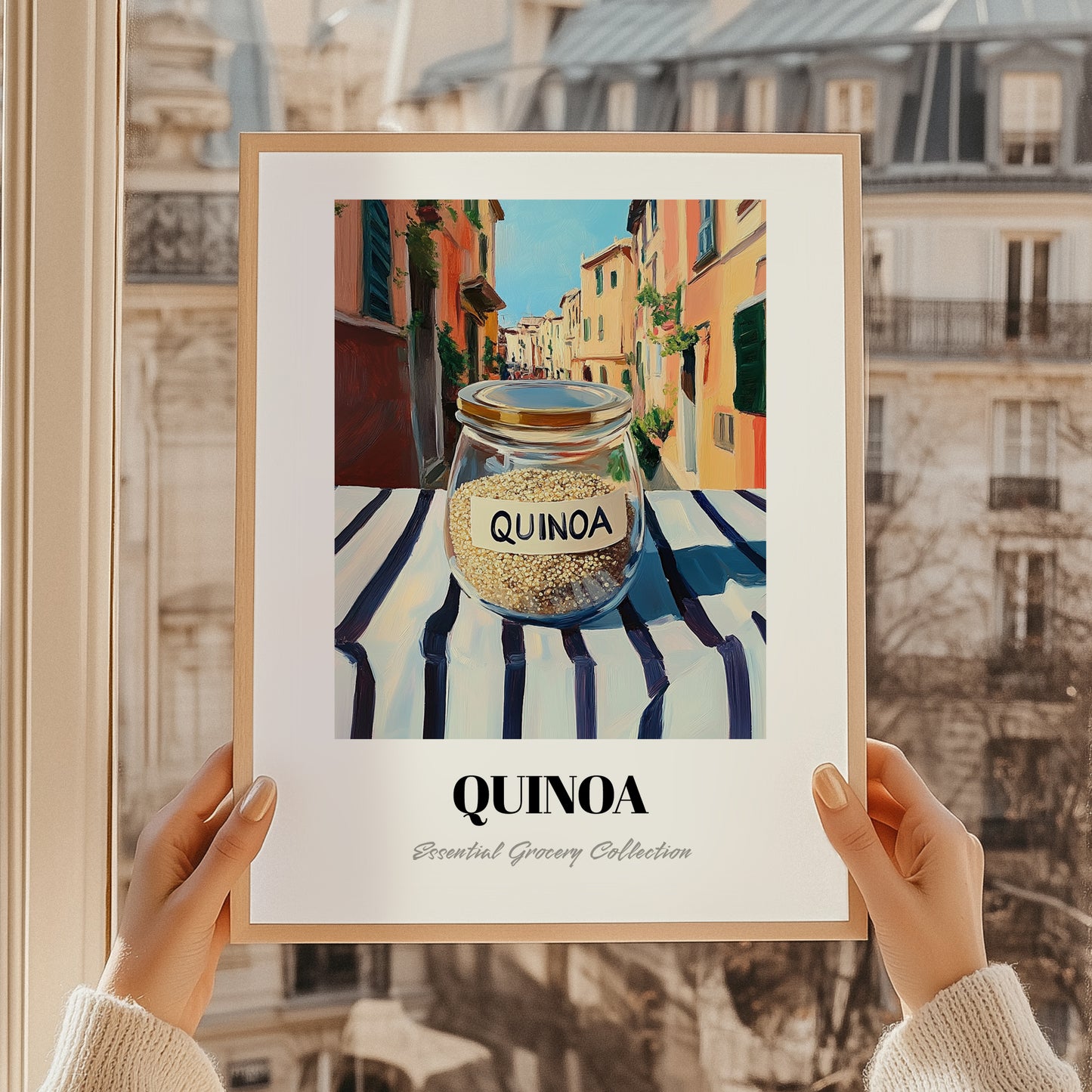 Quinoa – Italian Outdoor Café Scene, Pantry Illustration, styled in a charming Paris street view
