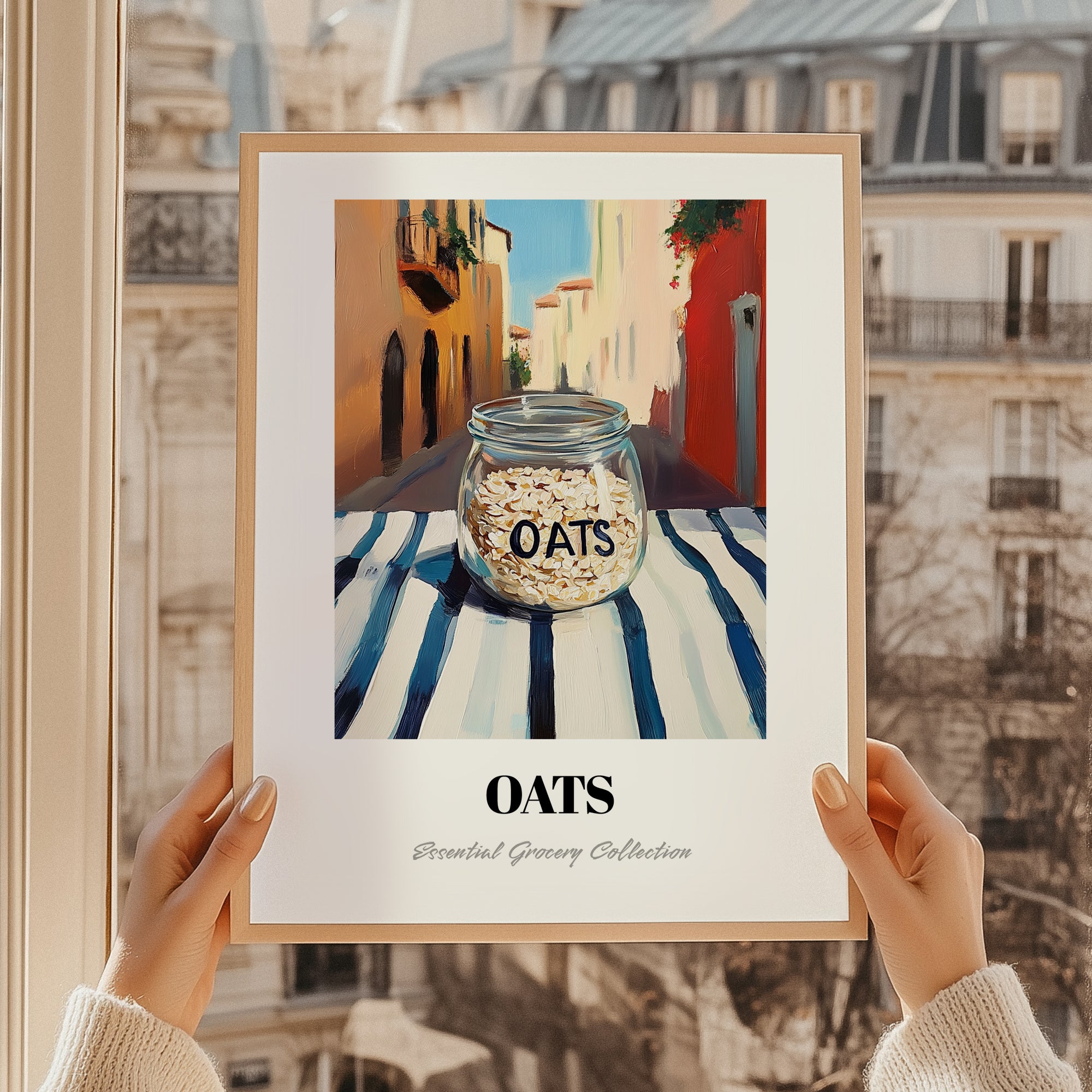Oats – Italian Street Café Scene, Pantry Illustration, styled in a charming Paris street view