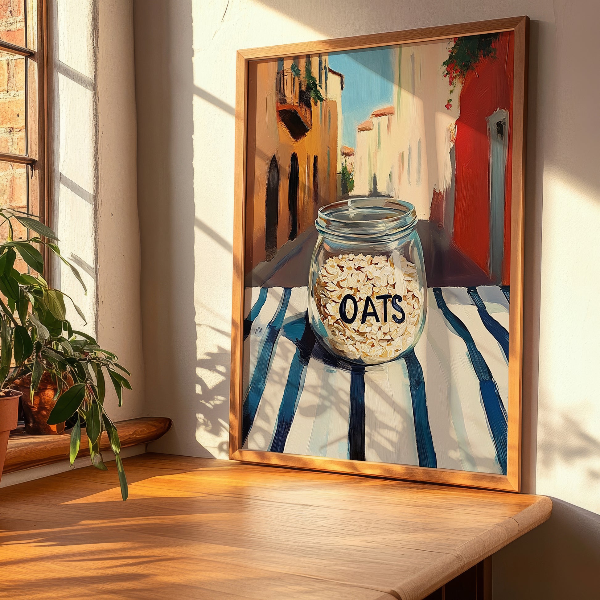 Oats – Italian Street Café Scene, Pantry Illustration, clean layout with no caption